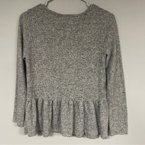 Gaze Top Women’s Gray Long Sleeve Ruffle Hem Casual, Super Soft, Small